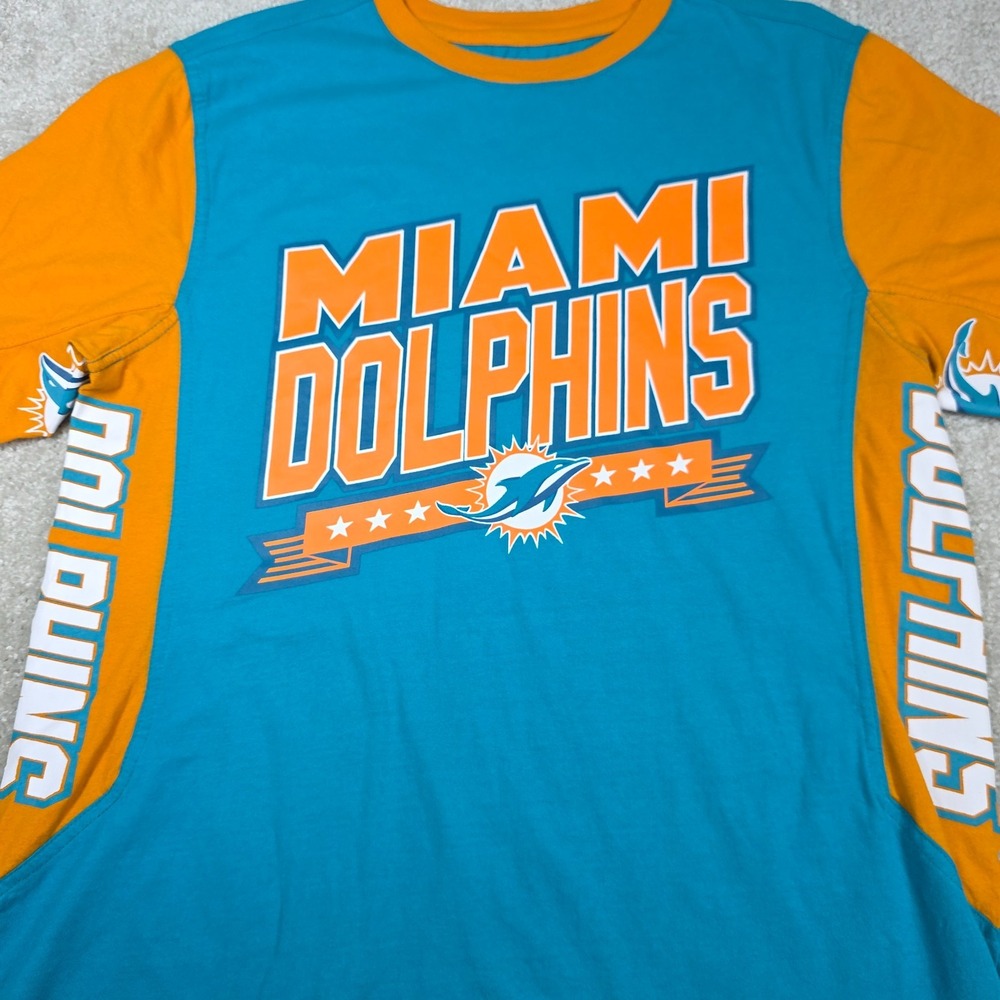 Hands High Miami Dolphins Football T-Shirt Mens S Blue Orange Graphic Logo NFL